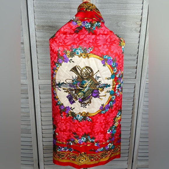 BERKSHIRE Vintage Silky Scarf Square with Napier Gold Tone Scarf Slide-OS - Picture 6 of 6